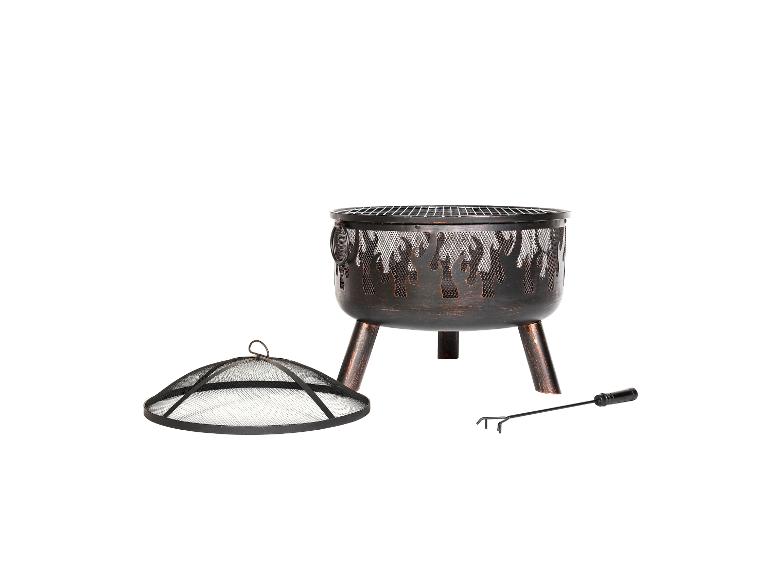 Feuerschale mit Grillrost, Funkenschutz und Schürhaken