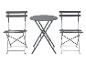 Dunkelgraues Bistrot-Set mit zwei Klappstühlen und einem runden Klapptisch.