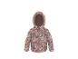 Rosa Kinderjacke mit Blumenmuster und Kapuze.