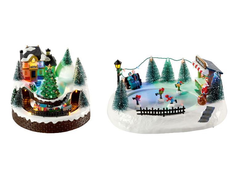 LIVARNO® LED-Weihnachtsdorf mit Zug und Schlittschuhläufern, Musik und Bewegung.