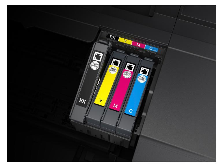 Druckerpatronen in Schwarz, Gelb, Magenta und Cyan