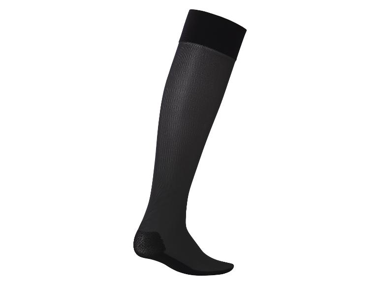 Schwarze Kniestrümpfe mit verstärkter Ferse und Spitze.