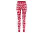 Rote Leggings mit Weihnachtsmuster, Lebkuchenmännern, Zuckerstangen und Schneeflocken.
