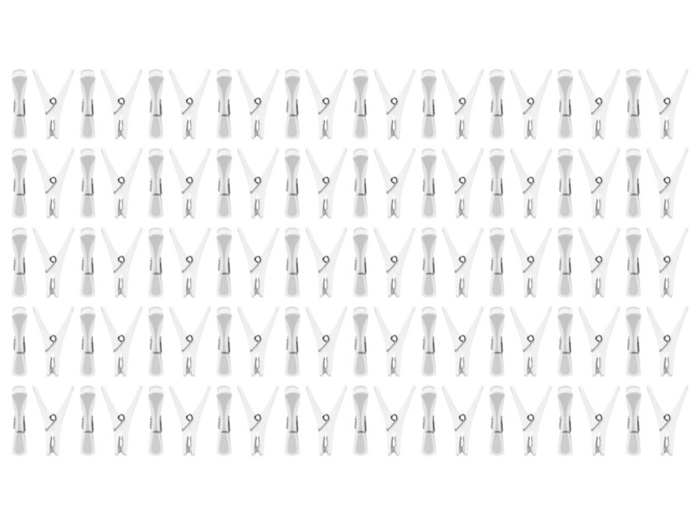 Eine Sammlung weißer Wäscheklammern.