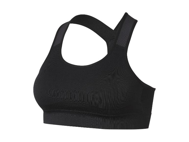 Ein schwarzer Sport-BH mit breiten Trägern.