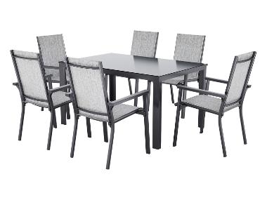 LIVARNO® Alu-Set »Houston«, 7-teilig - Standardtisch & 6 Stapelsessel, hellgrau-meliert