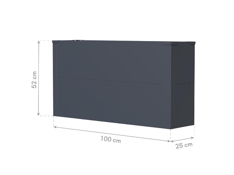 Dunkelgrauer Aufbewahrungsschrank mit den Maßen 100x52x25 cm.