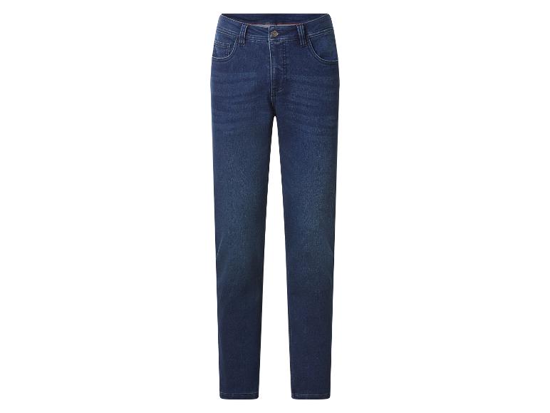 Dunkelblaue Five-Pocket-Jeans mit Knopfverschluss.