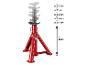 Roter Unterstellbock mit verstellbarer Höhe und Maßen.
