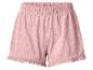 Rosa Pyjamashorts mit weißem Punktmuster und Rüschensaum.