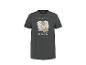 Dunkelgraues Herren-T-Shirt mit 'IBIZA CARNIVAL' Aufdruck und abstrakten Blättern.