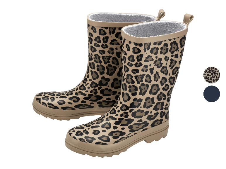 Kinder-Regenstiefel mit Leopardenmuster und Plüschfutter.