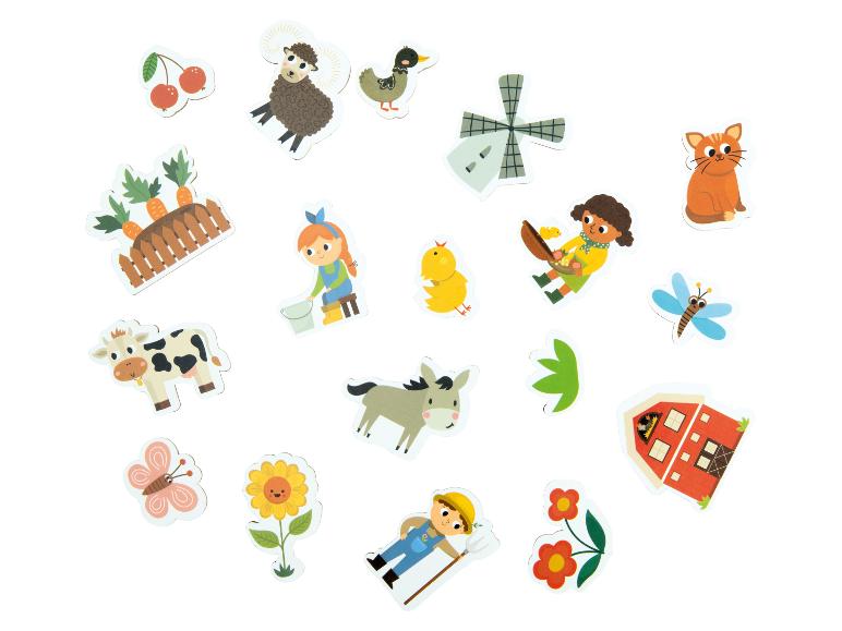 Bauernhof-Aufkleber mit Tieren, Menschen und Naturelementen