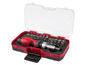 Ein roter Schraubendrehersatz mit verschiedenen Bits in einer Aufbewahrungsbox.