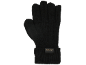 Schwarze Strickhandschuhe mit Logo am Bündchen.