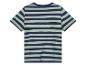 Ein gestreiftes T-Shirt in dunkelblau und hellgrün.