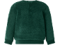 Rückansicht eines grünen Kinder-Fleece-Pullovers mit Knöpfen am Halsausschnitt
