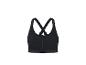 Schwarzer Sport-BH mit Reißverschluss vorne und gekreuzten Trägern.