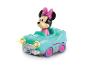 Spielzeugauto mit Minnie Maus, mit der Aufschrift „Einkaufswagen“ und leuchtenden Scheinwerfern.