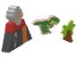 Holzspielzeugset mit Dinosaurier und Vulkan.
