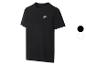 Schwarzes Kurzarm-T-Shirt mit kleinem weißem Logo auf der Brust.