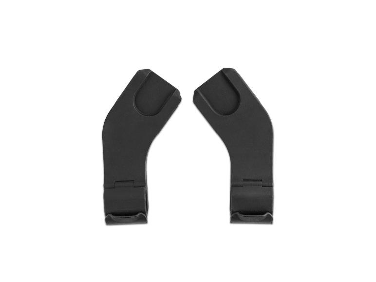 Zwei schwarze Autositzadapter auf weißem Hintergrund