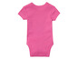Ein rosa Baby-Body mit kurzen Ärmeln.