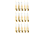 Goldene und weiße LED-Kerzen mit Clips, in drei Reihen angeordnet.