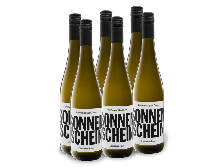 Gehe zu Vollbildansicht: 6 x 0,75-l-Flasche Weinpaket Sonnenschein Sauvignon Blanc Rheinhessen QbA trocken, Weißwein - Bild 1