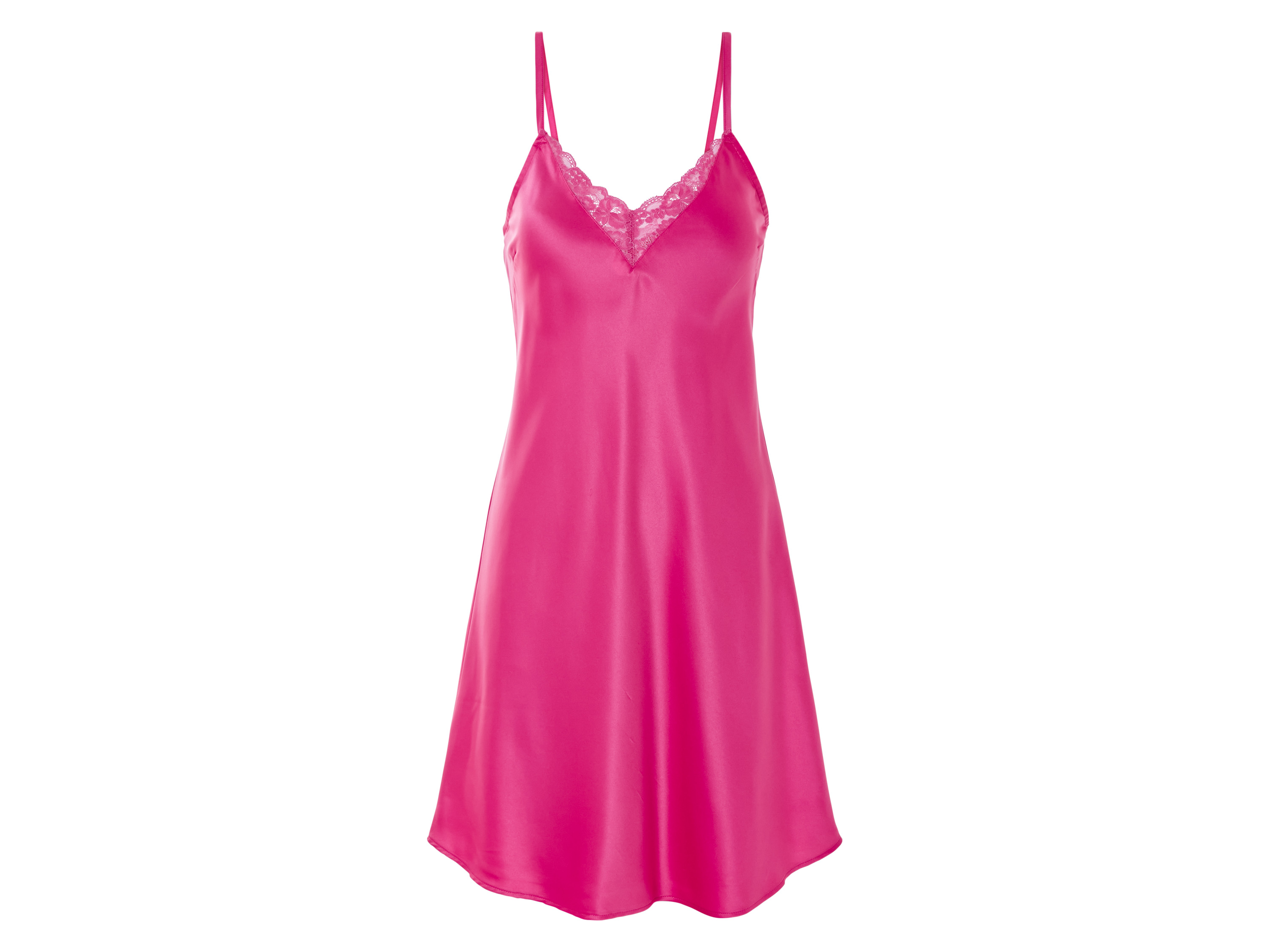 esmara® Damen Nachthemd Satin (Pink, 40)““ | schwarz Muster: – Detail: mit eleganter, weicher Spitze am Ausschnitt, aus weich fließender Satin-Qualität Ausschnitt: V-ausschnitt Kragenform: – Ärmellänge: ärmellos Material: Obermaterial: Polyester recycelt Spitze: Polyamid, 10 % Elasthan Pflegehinweis: waschen bei max. 30 °C Pflegeleicht nicht bleichen nicht im Wäschetrockner trocknen bügeln bis 110 °C Stufe 1. Kein Bügeln mit Dampf nicht trockenreinigen Größe: 34 – 46 Meine Lidl-Größe – so einfach gehts Deine Größe findest du in der Lidl-Größentabelle . Oeko-Tex® Standard 100 Geprüft auf Schadstoffe Zertifizierungsnummer: 2024Ok2008 Aitex Standard 100 by Oeko-Tex® ist die weltweit bekannteste, unabhängige Zertifizierung schadstoffgeprüfter Textil- und Lederprodukte aller Art – vom Garn und den Stoffen bis hin zum gebrauchsfertigen Artikel. Das Label bestätigt
