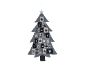 Adventskalender aus grauem Filz in Tannenbaumform mit schwarz-weiß nummerierten Taschen.