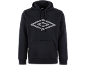 Schwarzer Hoodie mit großem weißem geometrischem Muster auf der Vorderseite.