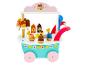 Hölzerner Eiswagen mit verschiedenen Eistüten, Eis am Stiel und Toppings.