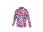 Langarmshirt mit Stehkragen und Blumenmuster mit rosa Füchsen.