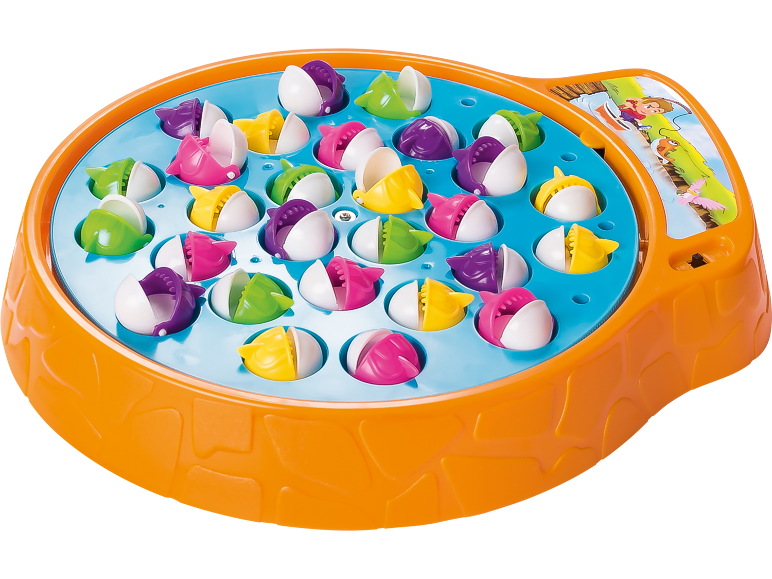 Magnetisches Angelspiel mit bunten Fischen auf einer orange-blauen Basis.