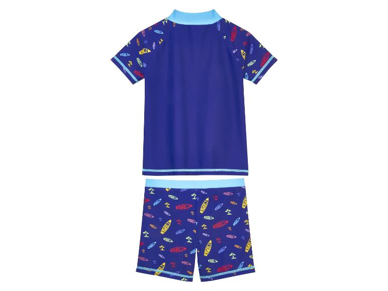Kinder Bademode: Shirt und Shorts, Surf-Motiv.
