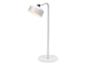 Weiße moderne Stehlampe mit verstellbarem Kopf und beleuchtetem Licht.