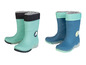 Zwei Paar Kinder-Regenboots, eines in Mintgrün und eines in Blau, mit Fleece-Futter.