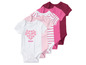 Ein Set Babybodys in Weiß, Rosa und Rot mit Streifen