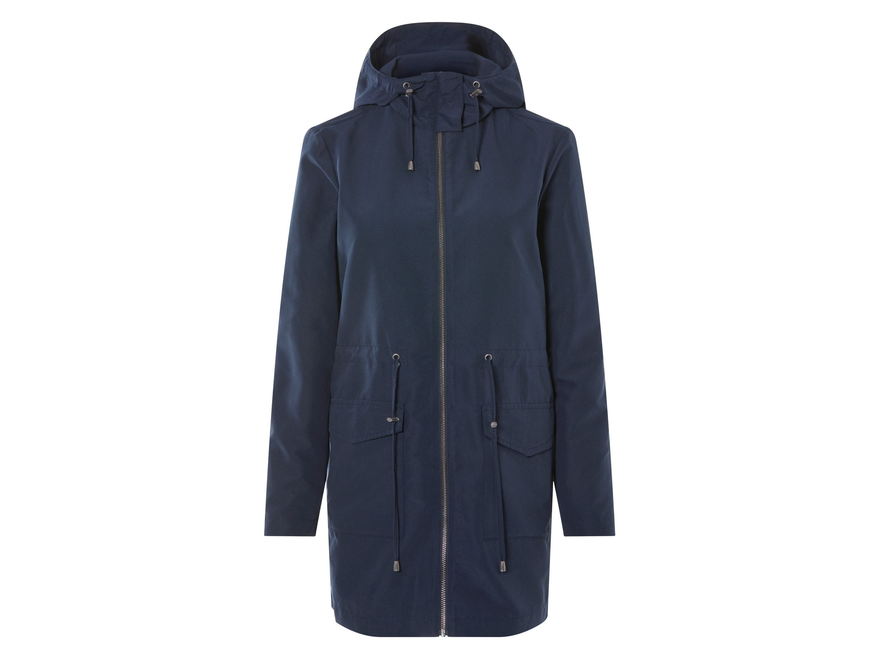 esmara® Damen Parka (Navy, 38)““ | aufgesetzte Pattentaschen vorn Tunnelzug mit Bindeband in der Taille Leger, leicht tailliert geschnitten Rückseite mit Gehschlitz Mit hochwertigem, recyceltem YKK-Markenreißverschluss Produktmerkmale tabletd Farbe: beige, navy Muster: – Detail: wasserabweisendes Obermaterial leichtes, sommerliches Material Kapuze mit Bindeband große