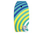 Ein Schildkröt Bodyboard mit einem gestreiften Design in Gelb, Blau und Grün.
