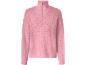 Rosa Strickpullover mit halbem Reißverschluss und Stehkragen.