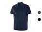 Dunkelblaues Adidas Herren-Poloshirt mit drei Farbmustern.