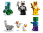 LEGO Minecraft Figuren, darunter ein Zombie, ein Panda und ein Huhn.