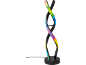 LED-Tischleuchte in Form einer Doppelspirale mit buntem Licht.