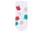 Kurze weiße Socken mit bunten Mustern.