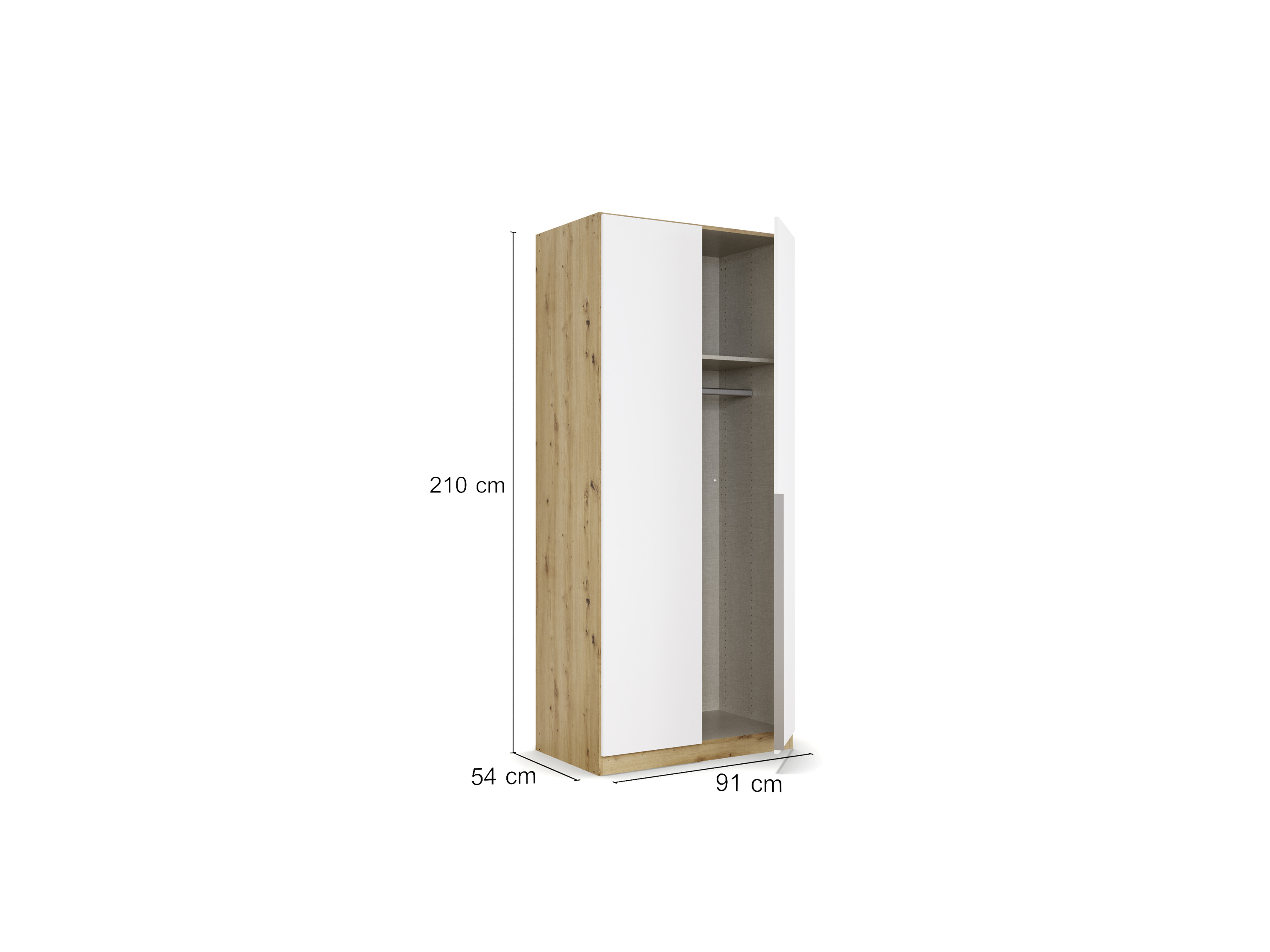 RAUCH ORANGE Drehtürenschrank Alabama (Basic-Zubehör, Weiß/Eiche Artisan, Griffe Alu, 91 x 210 cm) – Bild 4 von 4