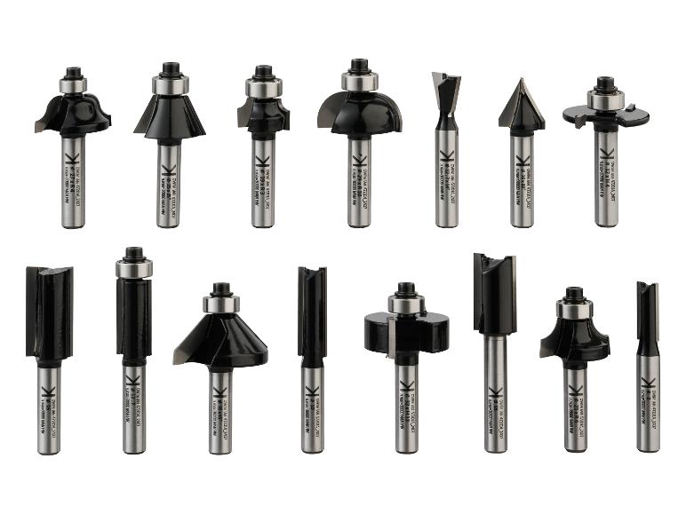 Sortiment K Fräser für Holz: Verschiedene Modelle, darunter Profil- und Fasefräser.