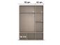Kleiderschrank mit Regalen und Kleiderstange, Maße 90 cm, 45 cm und 50 cm.