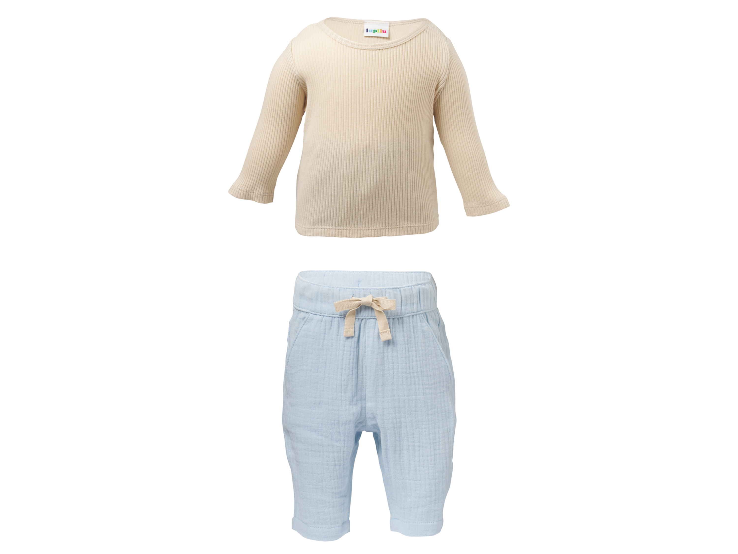 LUPILU® Baby Musselin-Set, 2-teilig (beige/blau, 74/80)